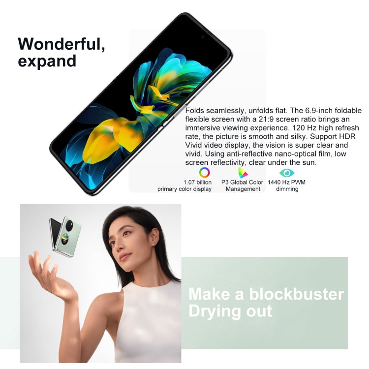 HUAWEI Pocket S 256GB BAL-AL60, 40MP Camera, China Version, Dual Back Cameras, Side Fingerprint Identification, 6.9 inch + 1.04 inch HarmonyOS 3.0 Snapdragon 778G Octa Core up to 2.42GHz, Network: 4G, OTG, NFC, Not Support Google Play(Silver)