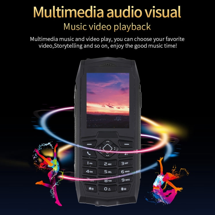 Téléphone portable durci Rugtel R1C, étanche IP68, résistant à la poussière et aux chocs, écran de 2,4 pouces, MTK6261D, batterie de 2000 mAh, SOS, FM, double SIM (Noir)