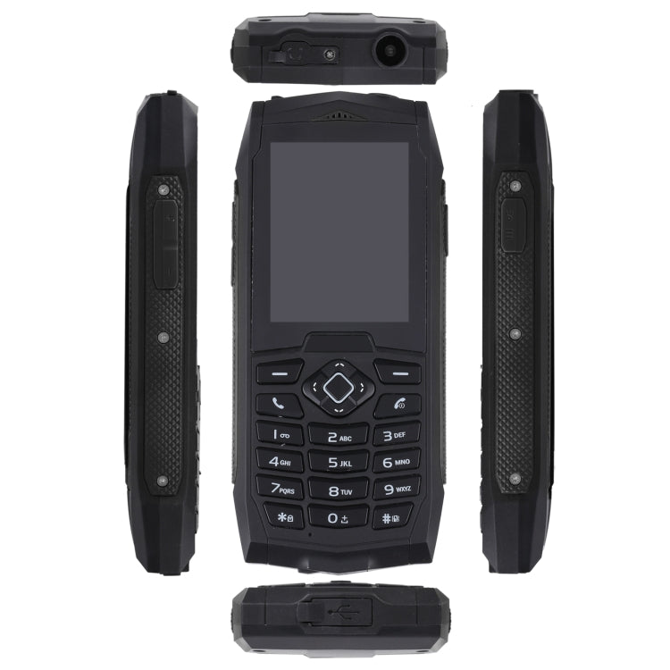 Téléphone portable durci Rugtel R1C, étanche IP68, résistant à la poussière et aux chocs, écran de 2,4 pouces, MTK6261D, batterie de 2000 mAh, SOS, FM, double SIM (Noir)