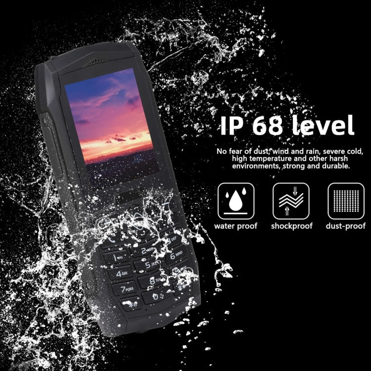 Téléphone portable durci Rugtel R1C, étanche IP68, résistant à la poussière et aux chocs, écran de 2,4 pouces, MTK6261D, batterie de 2000 mAh, SOS, FM, double SIM (Noir)
