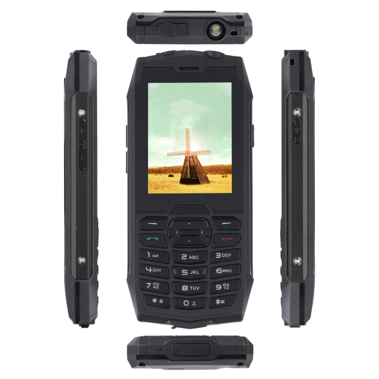 Téléphone durci Rugtel R3C, étanche IP68, résistant à la poussière et aux chocs, écran 2,8 pouces, MTK6261D, batterie 2000 mAh, SOS, FM, double SIM (noir)