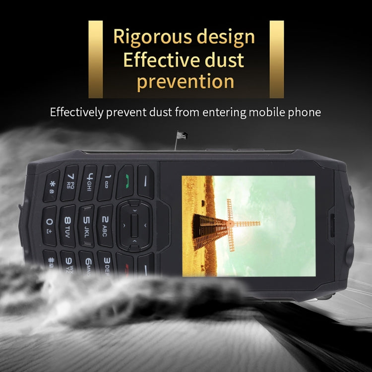 Téléphone durci Rugtel R3C, étanche IP68, résistant à la poussière et aux chocs, écran 2,8 pouces, MTK6261D, batterie 2000 mAh, SOS, FM, double SIM (noir)