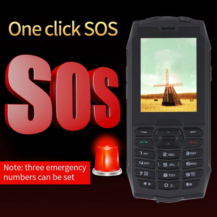 Téléphone durci Rugtel R3C, étanche IP68, résistant à la poussière et aux chocs, écran 2,8 pouces, MTK6261D, batterie 2000 mAh, SOS, FM, double SIM (noir)