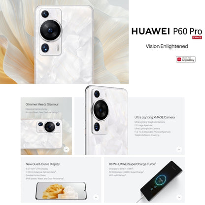 HUAWEI P60 Pro MNA-AL00, 12GB+512GB, 48MP Camera, China Version, Triple Back Cameras, In-screen Fingerprint Identification, 6.67 inch HarmonyOS 3.1 Qualcomm Snapdragon 8+ 4G Octa Core up to 3.2GHz, Network: 4G, OTG, NFC, Not Support Google Play(Black)