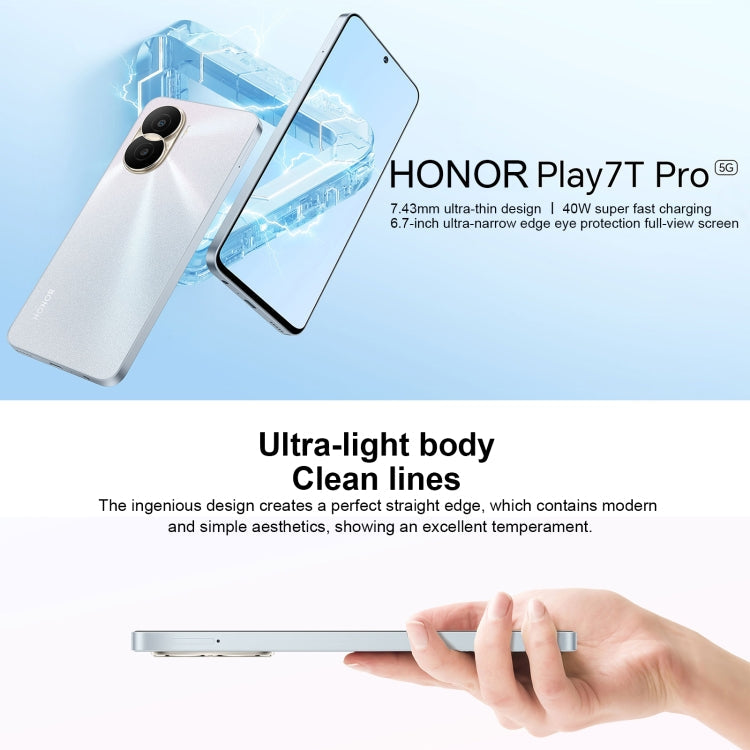 Honor Play7T Pro DIO-AN00, 50MP Camera, 8GB+128GB, China Version, Dual Back Cameras, Side Fingerprint Identification, 4000mAh Battery, 6.7inch Magic UI 6.1 / Android 12  Dimensity 6020 Octa Core, Network: 5G, OTG, Not Support Google Play (Silver)