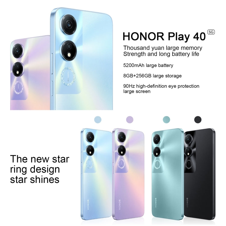 Honor Play 40 5G WDY-AN00, 8GB+128GB, China Version, Face ID & Side Fingerprint Identification, 5200mAh, 6.56 inch MagicOS 7.1 / Android 13 Qualcomm Snapdragon 480 Plus Octa Core up to 2.2GHz, Network: 5G, Not Support Google Play(Purple)