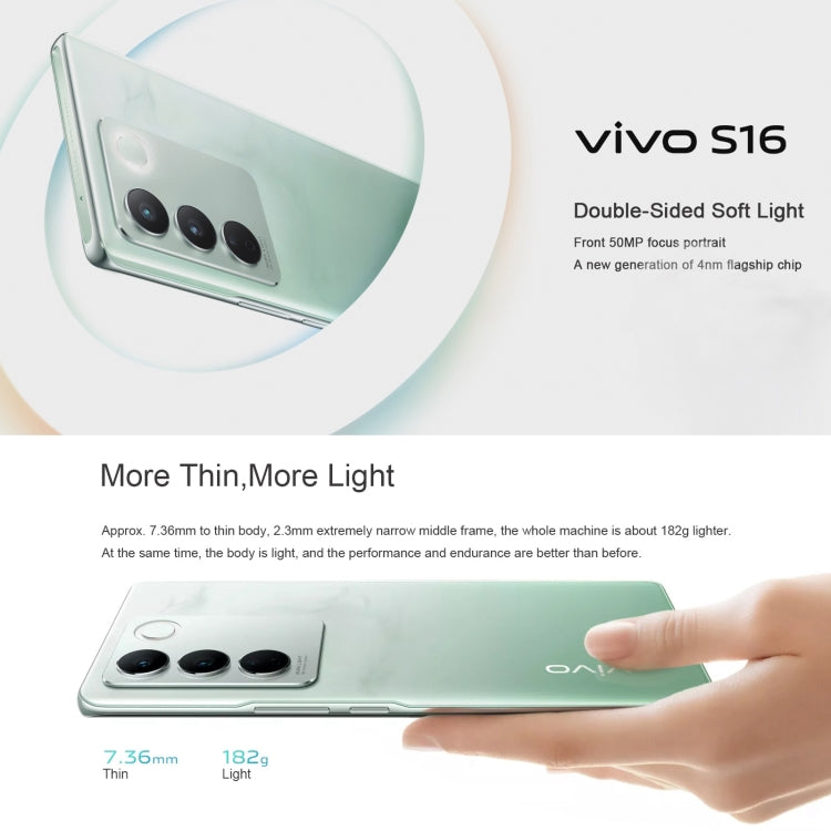 vivo S16 5G, appareil photo 64MP, 12 Go+512 Go, trois caméras arrière, identification par empreinte digitale sur l'écran, batterie 4600 mAh, 6,78 pouces Android 13 OriginOS 3 Qualcomm Snapdragon 870 Octa Core jusqu'à 3,2 GHz, OTG, NFC, Réseau: 5G (Bleu)