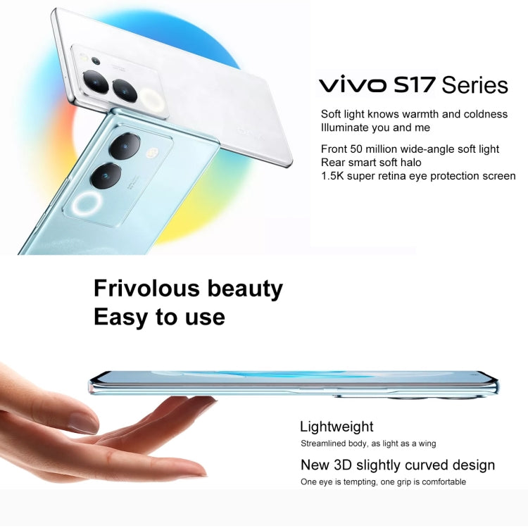 vivo S17 Pro 5G, 50MP Camera, 8GB+256GB, Triple Back Cameras, Srceen Fingerprint Identification, 4600mAh Battery, 6.78 inch Android 13 OriginOS 3 Dimensity 8200 Octa Core up to 3.1GHz, OTG, NFC, Network: 5G(White)