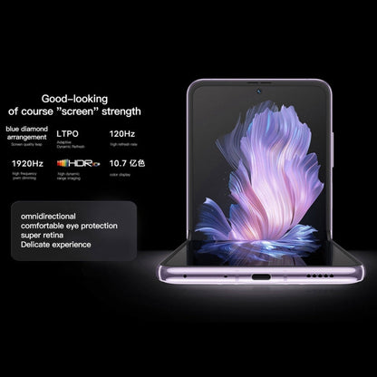 vivo X Flip 5G, 50MP Camera, 12GB+512GB, Dual Back Cameras, Side Fingerprint Identification, 4400mAh Battery, 6.74 inch + 3.0 inch Android 13.0 OriginOS 3 Qualcomm Snapdragon 8+ Gen1 Octa Core up to 3.0GHz, NFC, OTG, Network: 5G (Purple)