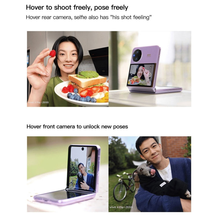 vivo X Flip 5G, 50MP Camera, 12GB+512GB, Dual Back Cameras, Side Fingerprint Identification, 4400mAh Battery, 6.74 inch + 3.0 inch Android 13.0 OriginOS 3 Qualcomm Snapdragon 8+ Gen1 Octa Core up to 3.0GHz, NFC, OTG, Network: 5G (Purple)