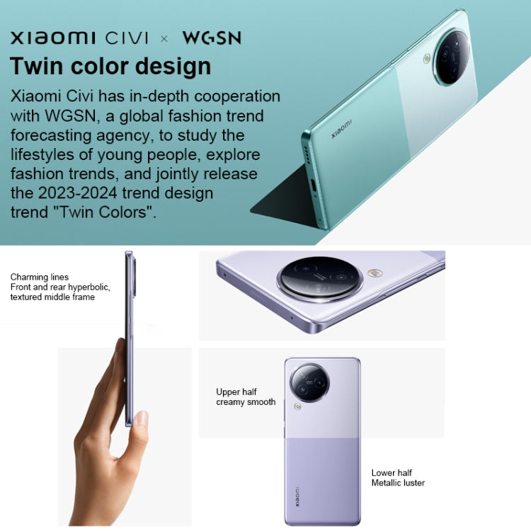 Xiaomi Civi 3 5G, 50MP Camera, 12GB+256GB, Triple Back Cameras + Dual Front Cameras, In-screen Fingerprint Identification, 4500mAh Battery, 6.55 inch MIUI 14 Dimensity 8200-Ultra Octa Core 4nm up to 3.1GHz, Network: 5G, NFC (Mint Green)