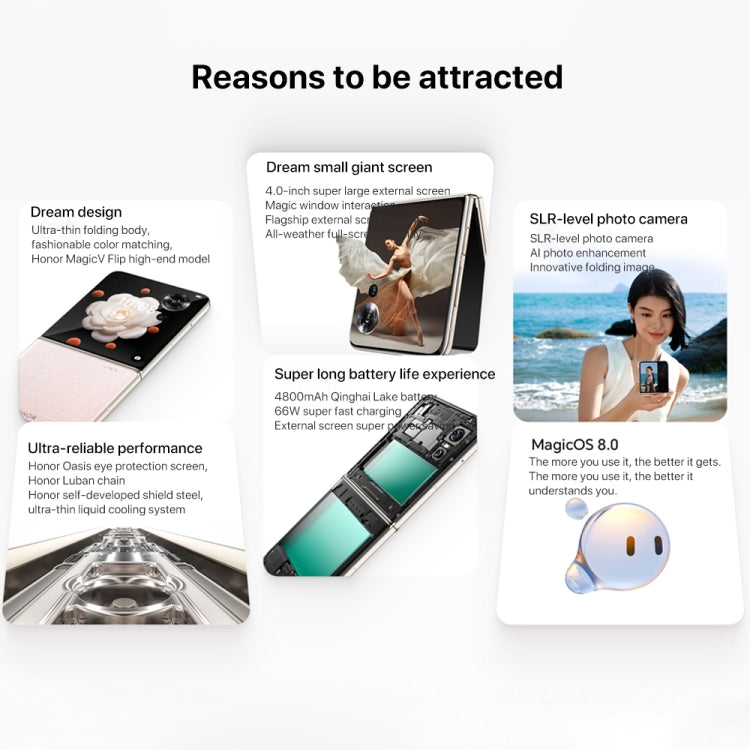 Honor Magic V Flip, 12GB+1TB, 6.8 inch + 4.0 inch Screen MagicOS 8.0 Snapdragon 8+ Gen 1 Octa Core, Network: 5G, NFC, OTG (White)