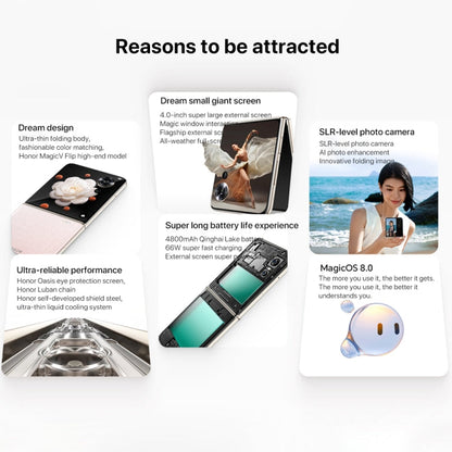 Honor Magic V Flip, 12GB+256GB, 6.8 inch + 4.0 inch Screen MagicOS 8.0 Snapdragon 8+ Gen 1 Octa Core, Network: 5G, NFC, OTG (White)