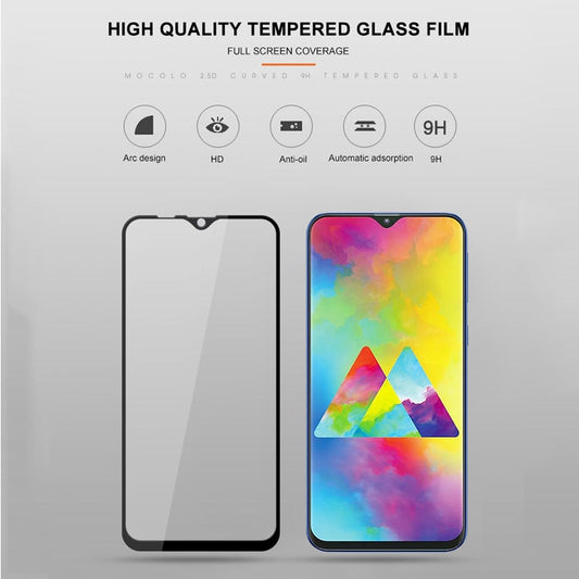 Mocolo Film de protection en verre trempé sérigraphié 9H 2.5D avec colle intégrale de 0,33 mm pour Galaxy M20 (noir)
