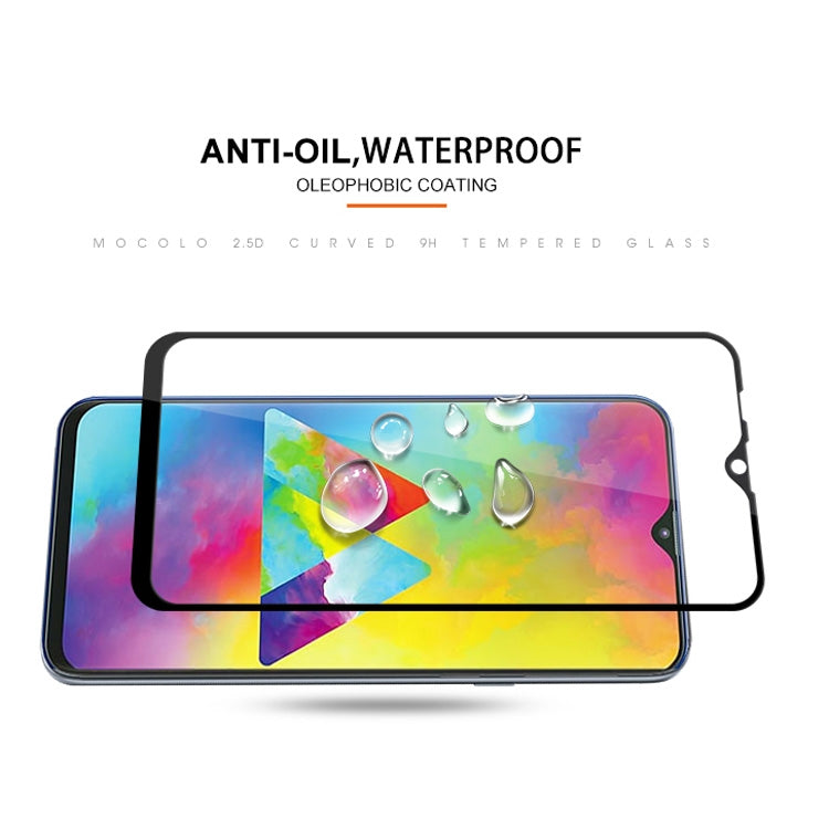 Mocolo Film de protection en verre trempé sérigraphié 9H 2.5D avec colle intégrale de 0,33 mm pour Galaxy M20 (noir)