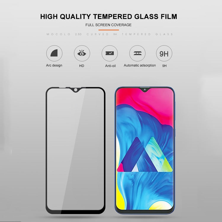 Film en verre trempé mocolo 0,33 mm 9H 2.5D Full Glue Silk Print pour Galaxy M10 (noir)
