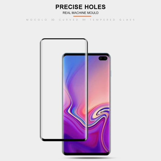 Film en verre trempé mocolo 0,33 mm 9H 3D bord rond pour Galaxy S10+, le déverrouillage par empreinte digitale n'est pas pris en charge (noir)