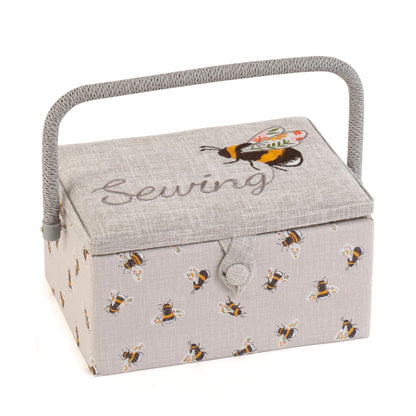 Hobby Gift: Sewing Box (M): Embroidered: Bees: Sewing Bee: Item size: (d/w/h) 18.5 x 25.5 x 14.5cm.