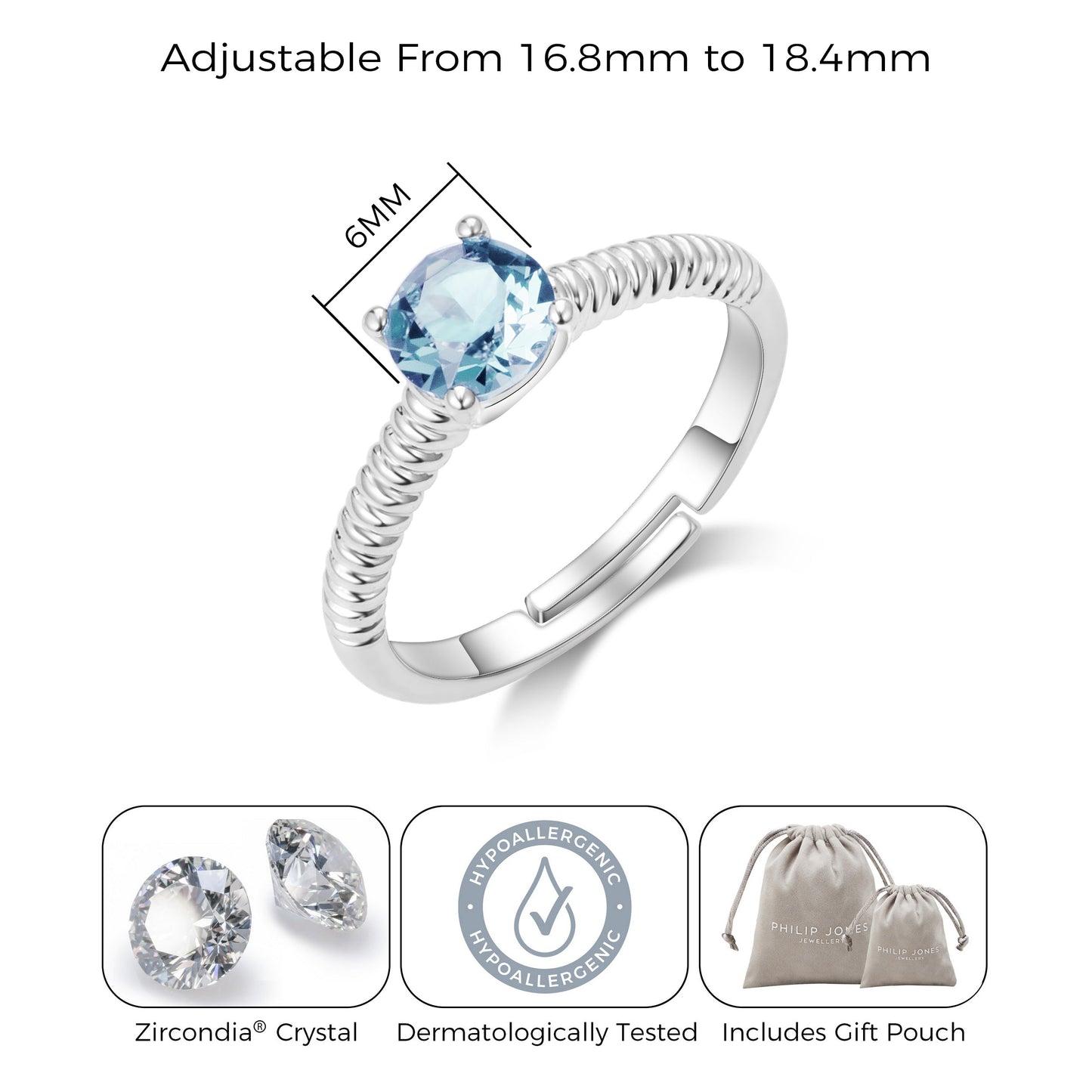 Light Blue Adjustable Crystal Ring Created with Zircondia® Crystals