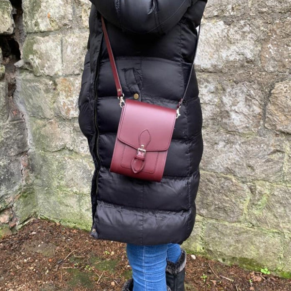 Sac Téléphone Festival en Cuir Fait Main - Rouge Marsala