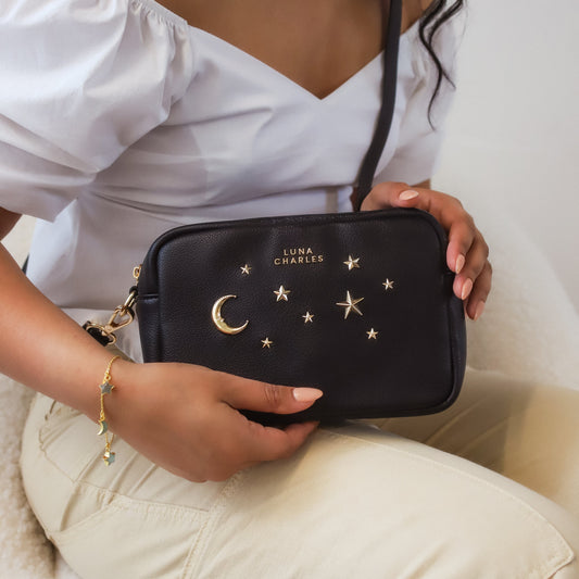Maya Star Studded Crossbody Bag - Black & Gold