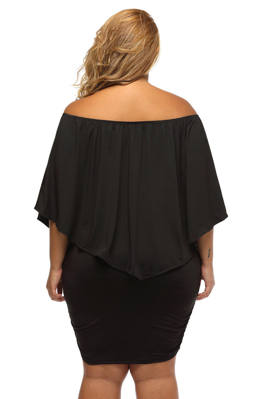 Robe de soirée noire à mini-volants superposés grande taille multi-voies
