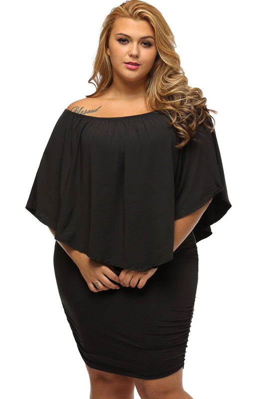 Robe de soirée noire à mini-volants superposés grande taille multi-voies