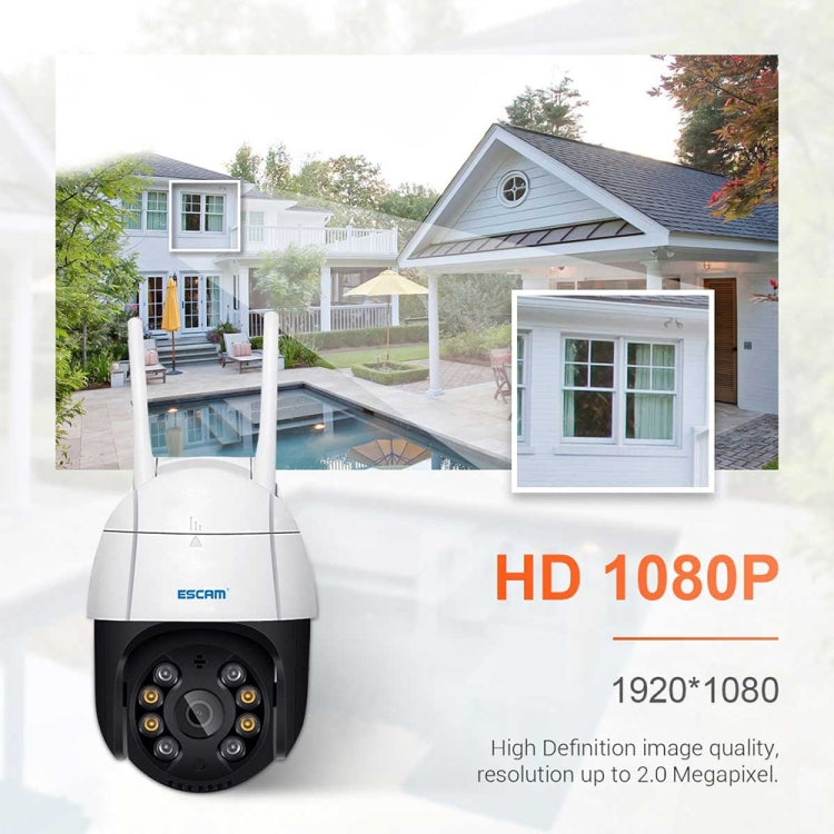 Caméra IP WiFi ESCAM QF218 1080P panoramique/inclinaison avec détection humanoïde IA, étanche IP66, compatible ONVIF/vision nocturne/carte TF/audio bidirectionnel, prise UE