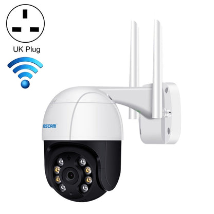 ESCAM QF218 Caméra IP WiFi 1080P Panoramique/Inclinable avec Détection Humanoïde IA, Étanchéité IP66, Prise en Charge ONVIF/Vision Nocturne/Carte TF/Audio Bidirectionnel, Prise britannique