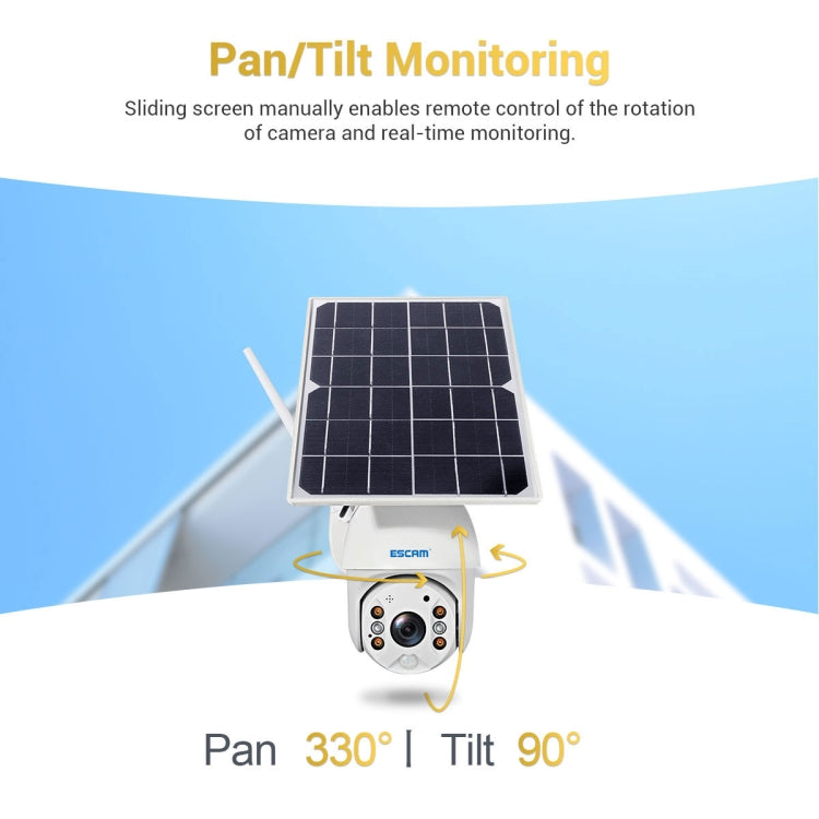 Caméra IP solaire WiFi étanche ESCAM QF280 HD 1080P IP66 sans batterie, prise en charge de la vision nocturne / détection de mouvement / carte TF / audio bidirectionnel (blanc)