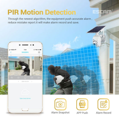 Caméra IP solaire WiFi étanche ESCAM QF280 HD 1080P IP66 sans batterie, prise en charge de la vision nocturne / détection de mouvement / carte TF / audio bidirectionnel (blanc)