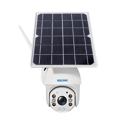 ESCAM QF480 EU Version HD 1080P IP66 Waterproof 4G Solar Panel PT IP Camera with Battery, Support Night Vision / Motion Detection / TF Card / Two Way Audio (White)