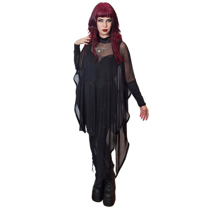 Necessary Evil Anahita Sheer Gothic Black Mesh Layer Dress - UK Made
