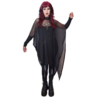 Necessary Evil Anahita Sheer Gothic Black Mesh Layer Dress - UK Made