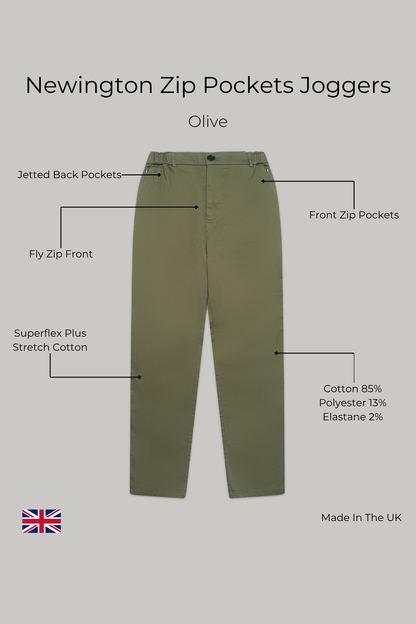 Newington Zip Pockets Joggers - Olive