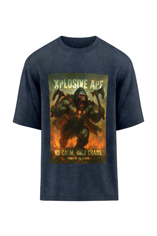 XAPE No Calm Only Chaos Oversized Tee - Acid Wash Black