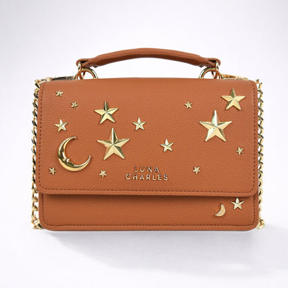 Nova Star Studded Handbag - Tan & Gold