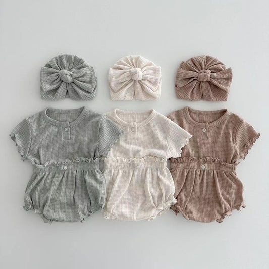 Solid Color Lace Shorts Solid Color Top Short Sleeve Soft And Comfortable Home