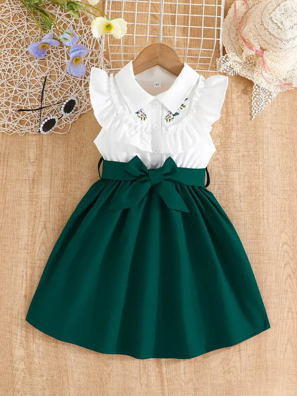 Embroidered Flowers Holiday Party Dress Girl