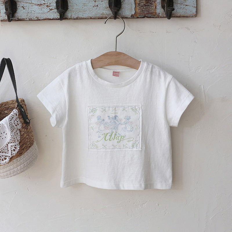 Fashion Girls Retro Pure Color Comfort T-shirt