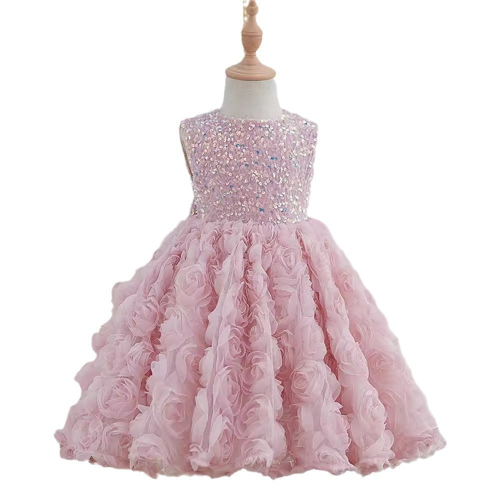 Girls' Sleeveless Sequined Pettiskirt