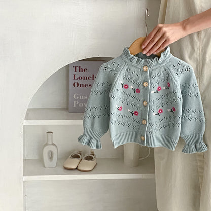 Embroidered Knitted Coat Cardigan