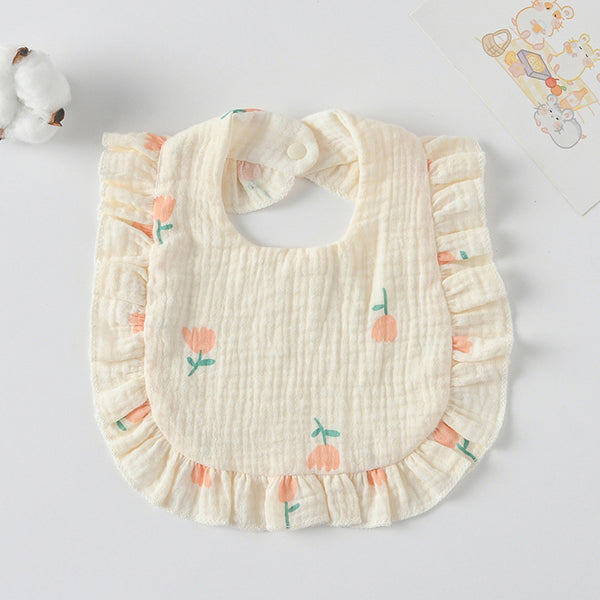 Ruffled Cotton Baby Bib - Printed Gauze Lace