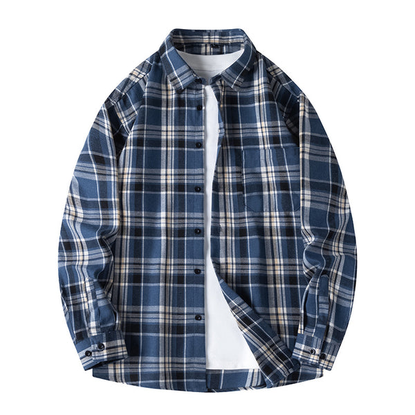 Veste à manches longues pour hommes, col à revers, chemise à carreaux rétro