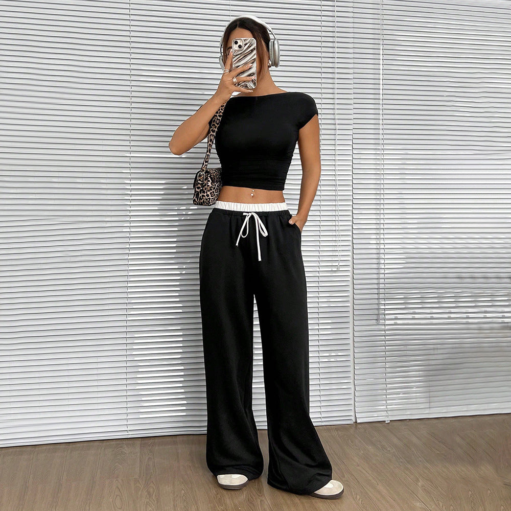 Straight Loose Elastic Waist Trousers