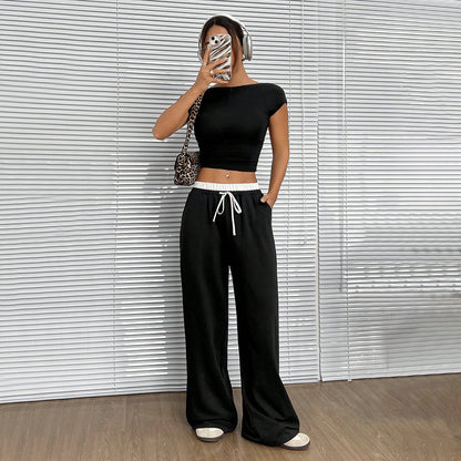 Straight Loose Elastic Waist Trousers