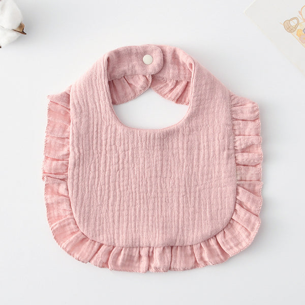 Ruffled Cotton Baby Bib - Printed Gauze Lace