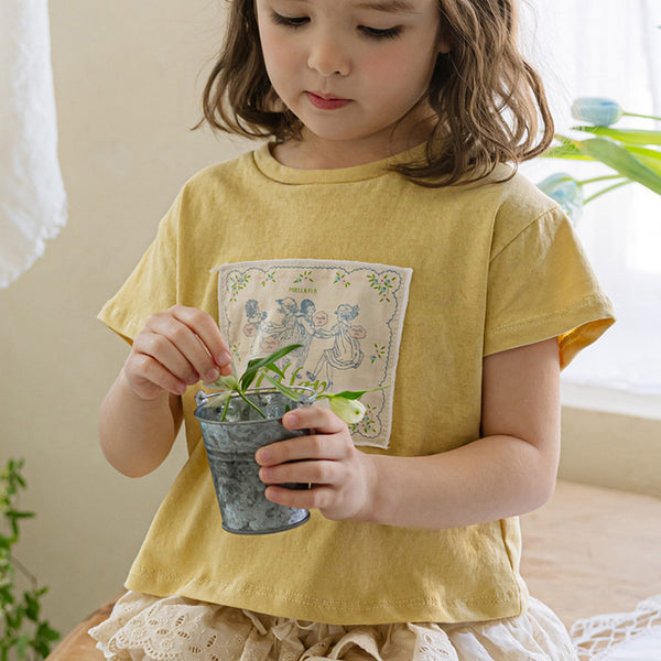 T-shirt confort couleur unie rétro pour jeunes filles