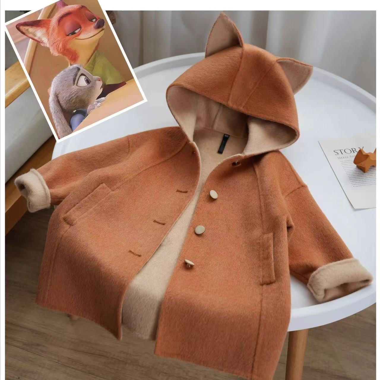 Children's Cartoon Cute Fox Woolen Coat