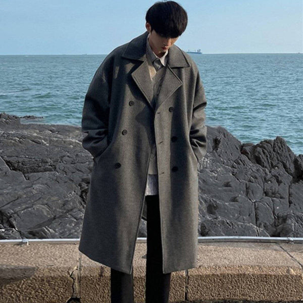 Double Breasted Woolen Trench Coat Thickened